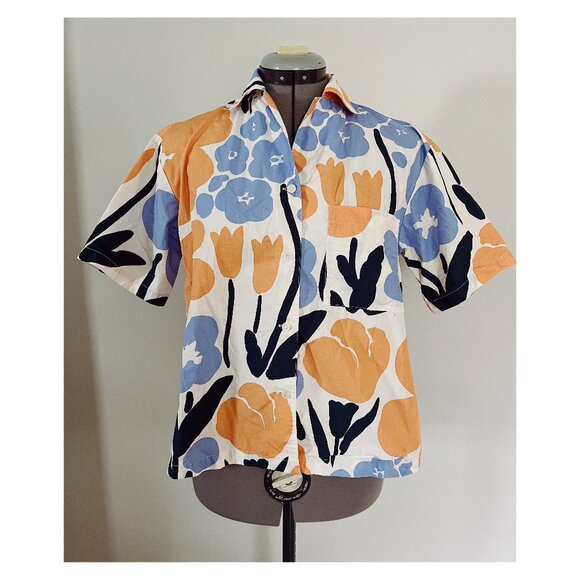 Marimekko and Uniqlo Sz XS Collab Cotton Boxy Blouse Floral Print - Picture 1 of 7